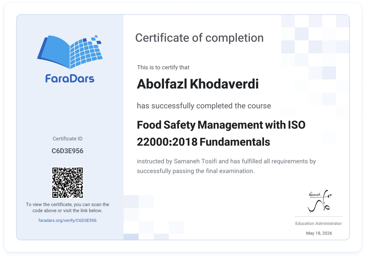 اخذ گواهی مدیریت ایمنی غذایی (iso22000)